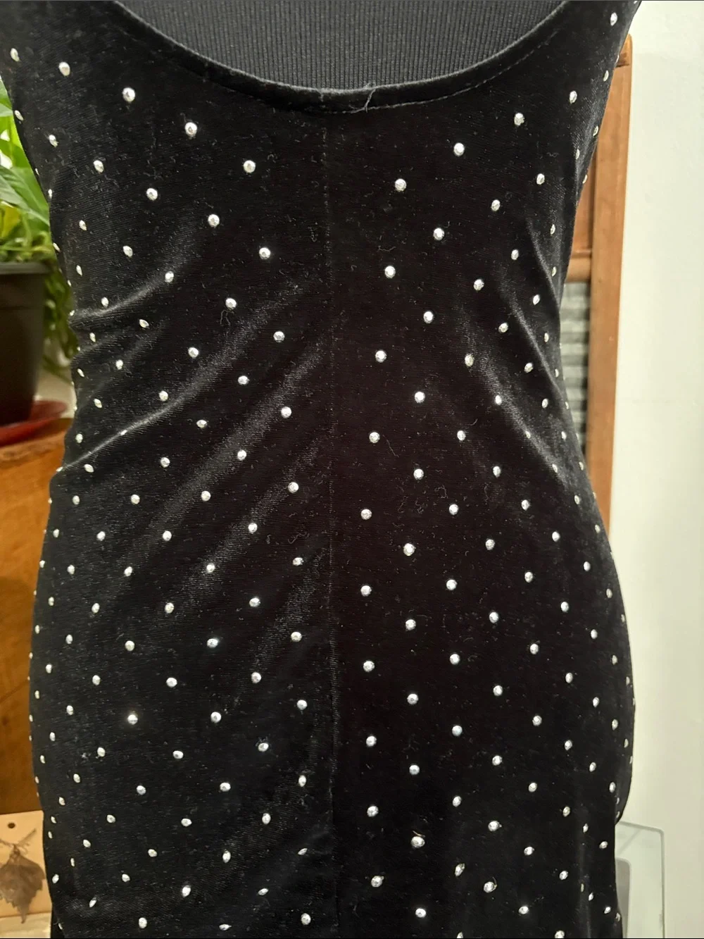 Black Polka Dot Velvet Bedazzled Mini Dress